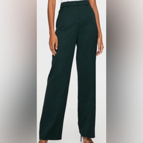 Aritzia Babaton Atelier Sadiki Dark Bottle Green High-Waisted Wide Leg Pants, 0 - Picture 1 of 16